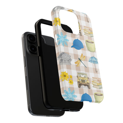 Floral Plaid Tough Phone Case — Coffee, Jeep & Cozy Icons Protective Cover