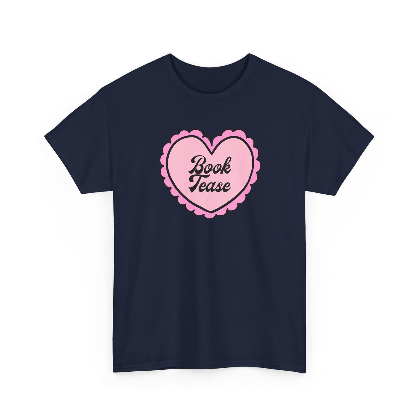 Book Tease Heart T‑Shirt — Pink Vintage Candy Heart Reader Tee