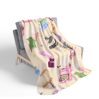 Cozy Reader Sherpa Fleece Blanket-Cream
