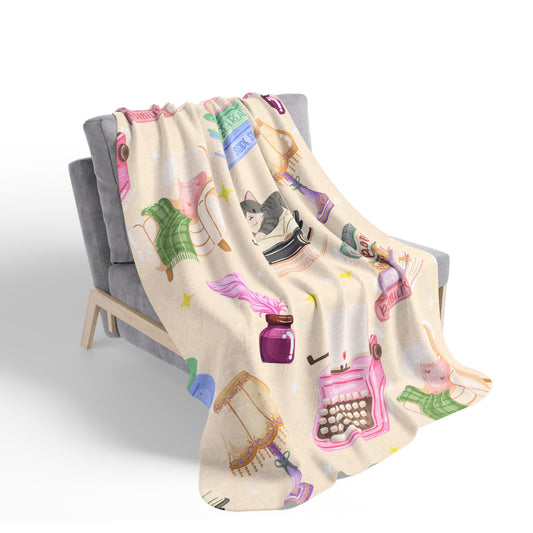 Cozy Reader Sherpa Fleece Blanket-Cream