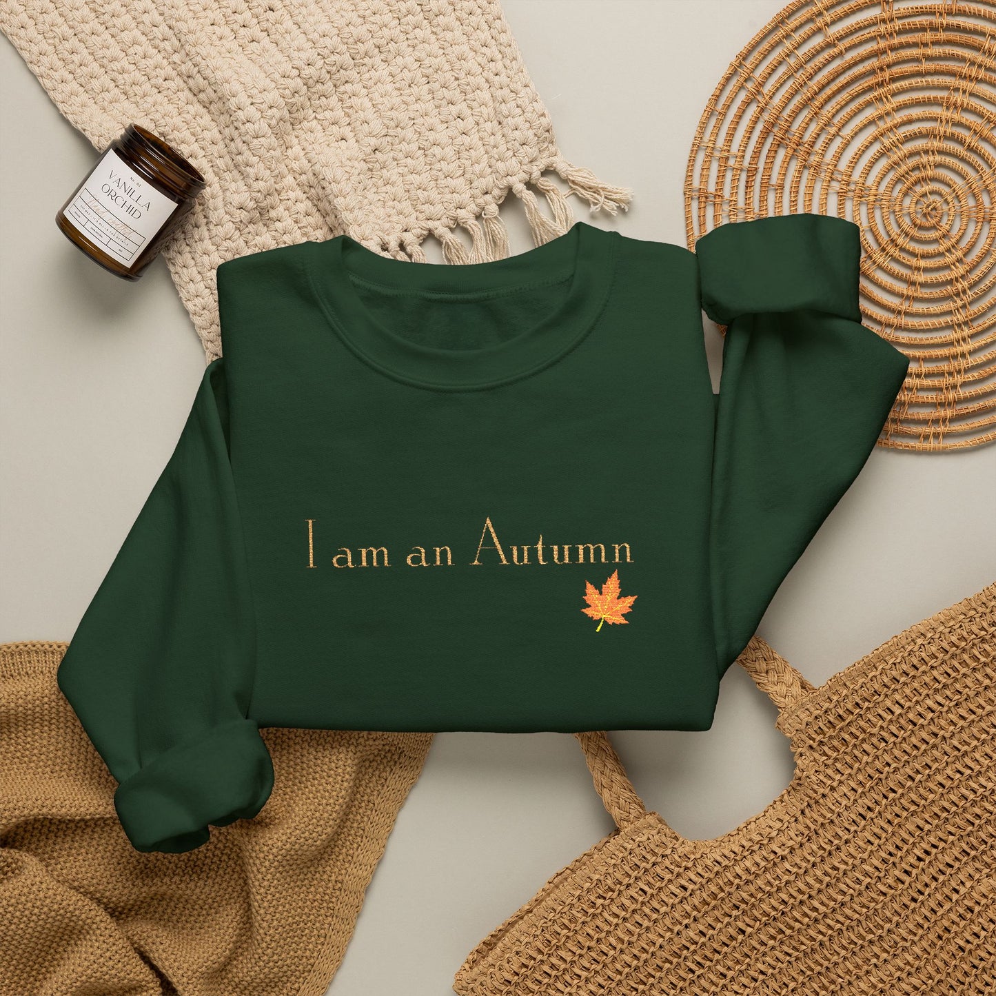 I Am an Autumn Embroidered Crewneck Sweatshirt with color leaf🍂