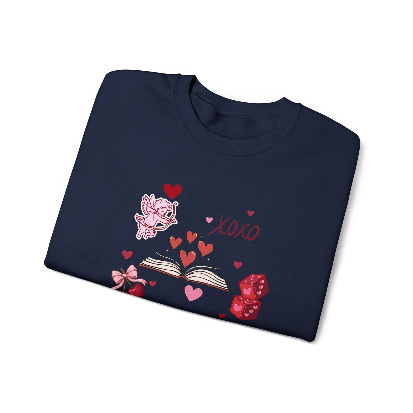 Crewneck Sweatshirt — XOXO Valentine Book & Hearts Graphic