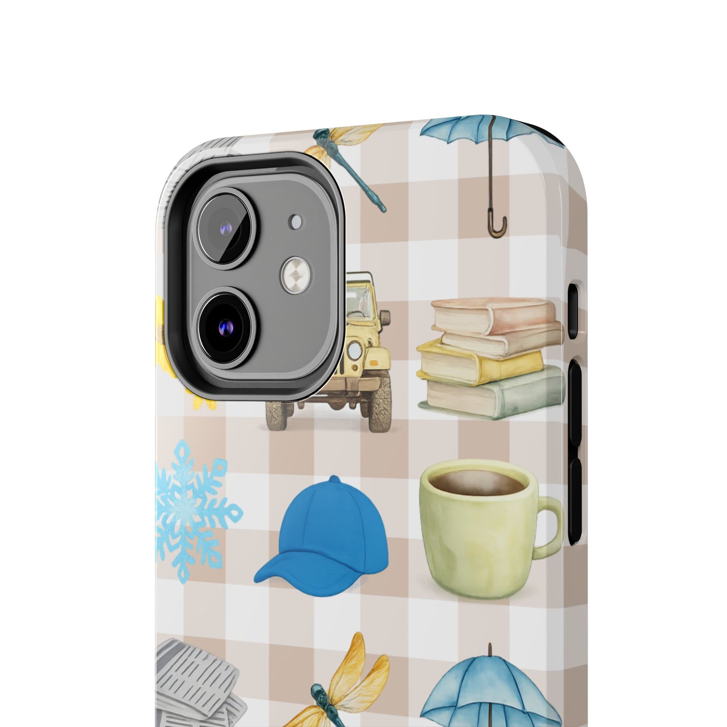 Floral Plaid Tough Phone Case — Coffee, Jeep & Cozy Icons Protective Cover