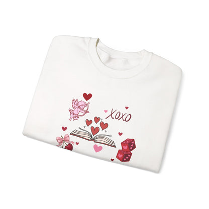 Crewneck Sweatshirt — XOXO Valentine Book & Hearts Graphic