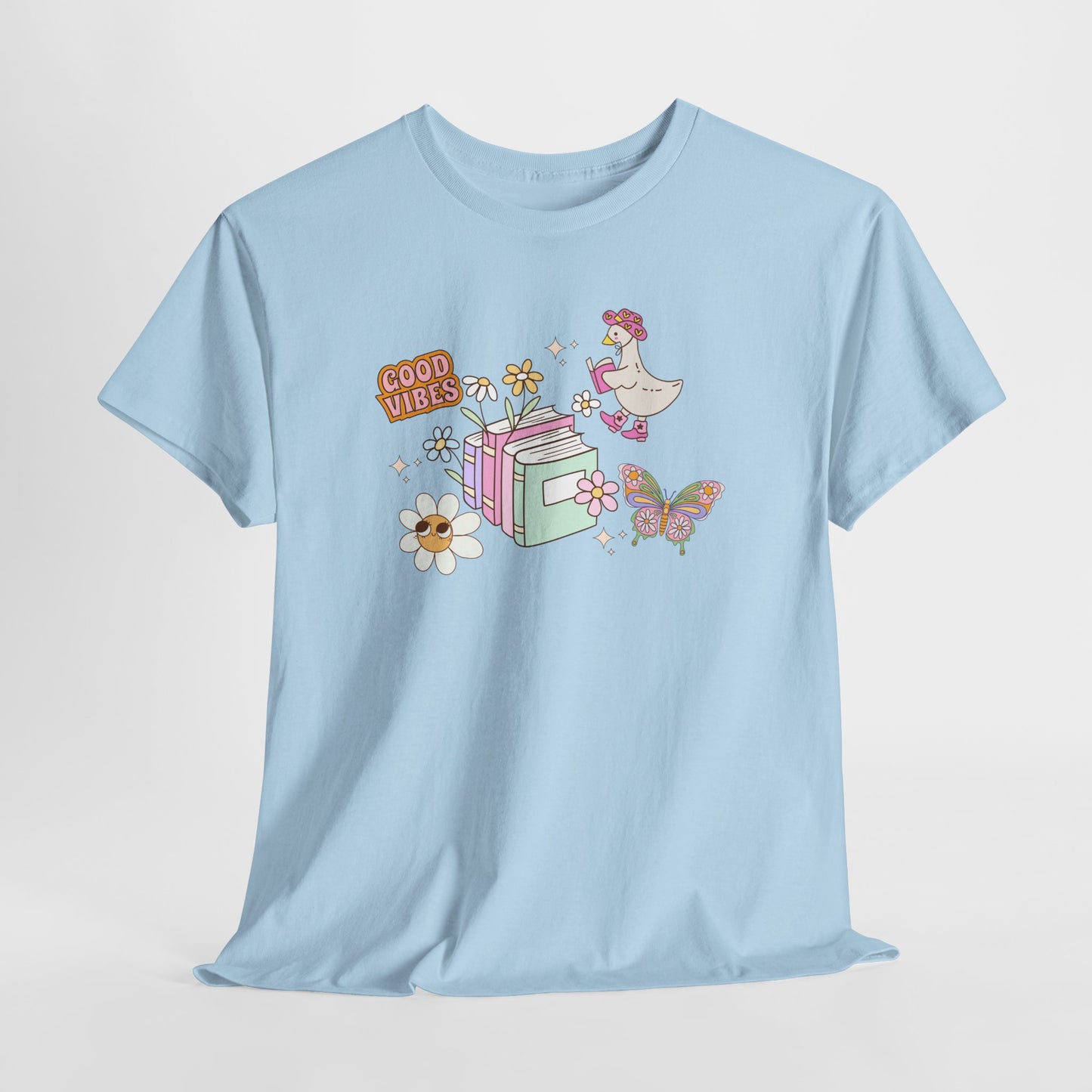 Whimsical Floral Book Lovers T-Shirt ~ Good Vibes Only