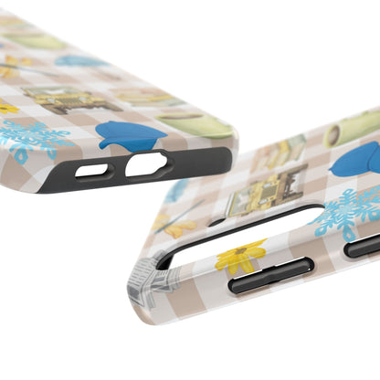 Floral Plaid Tough Phone Case — Coffee, Jeep & Cozy Icons Protective Cover