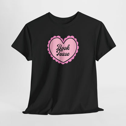 Book Tease Heart T‑Shirt — Pink Vintage Candy Heart Reader Tee