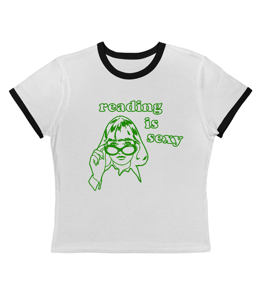 Reading Is Sexy Ringer Tee — Retro Book Lover Women’s Shirt