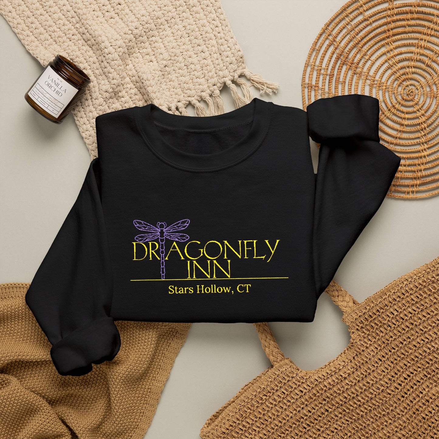Dragonfly Inn Embroidered Crewneck Sweatshirt-Gilmore Girls Stars Hollow