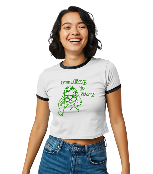 Reading Is Sexy Ringer Tee — Retro Book Lover Women’s Shirt