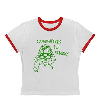 Reading Is Sexy Ringer Tee — Retro Book Lover Women’s Shirt