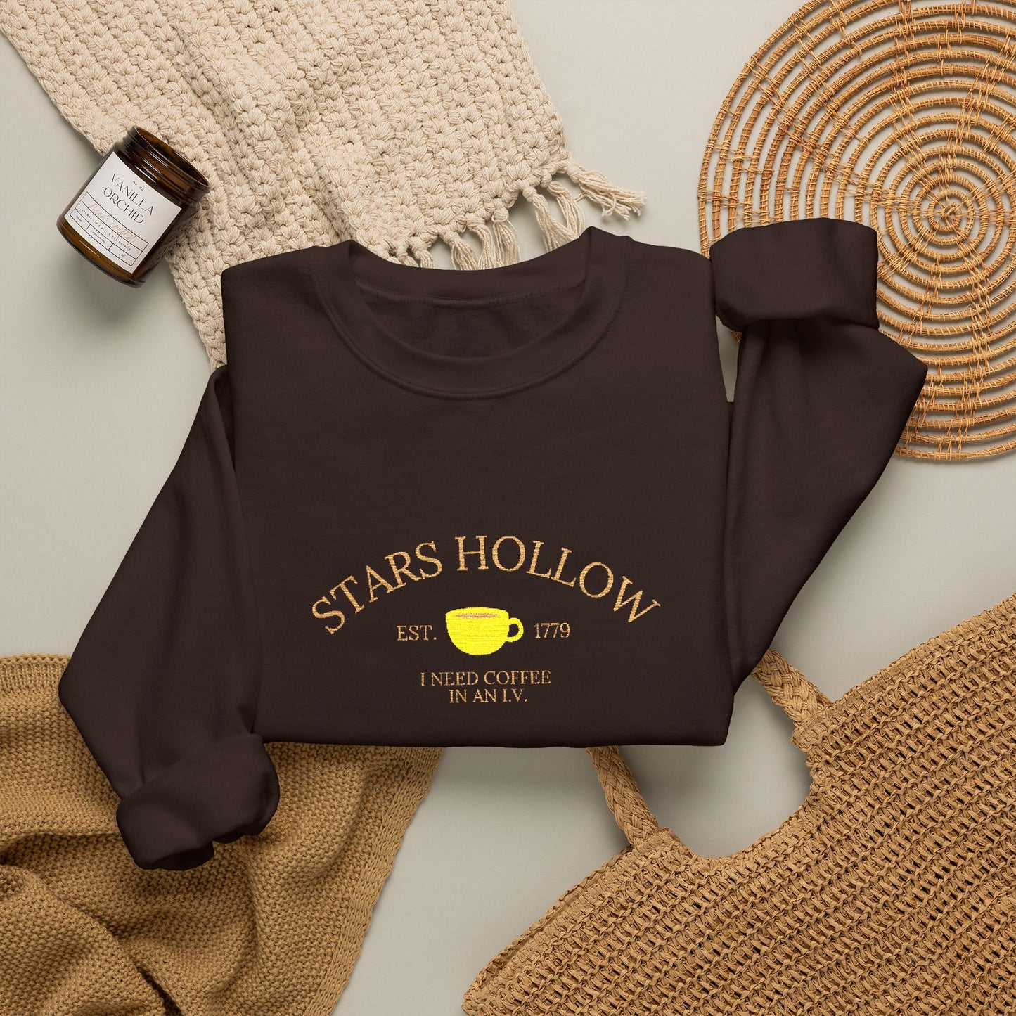 Stars Hollow Coffee Embroidered Crewneck  Sweatshirt-Gilmore Girls