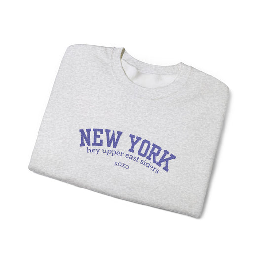 New York Upper East Side Embroidered Crewneck Sweatshirt-Blue Font
