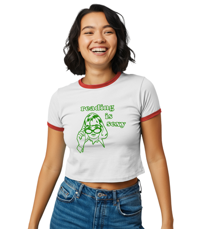 Reading Is Sexy Ringer Tee — Retro Book Lover Women’s Shirt