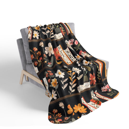 Floral Bookshelf Sherpa Fleece Blanket