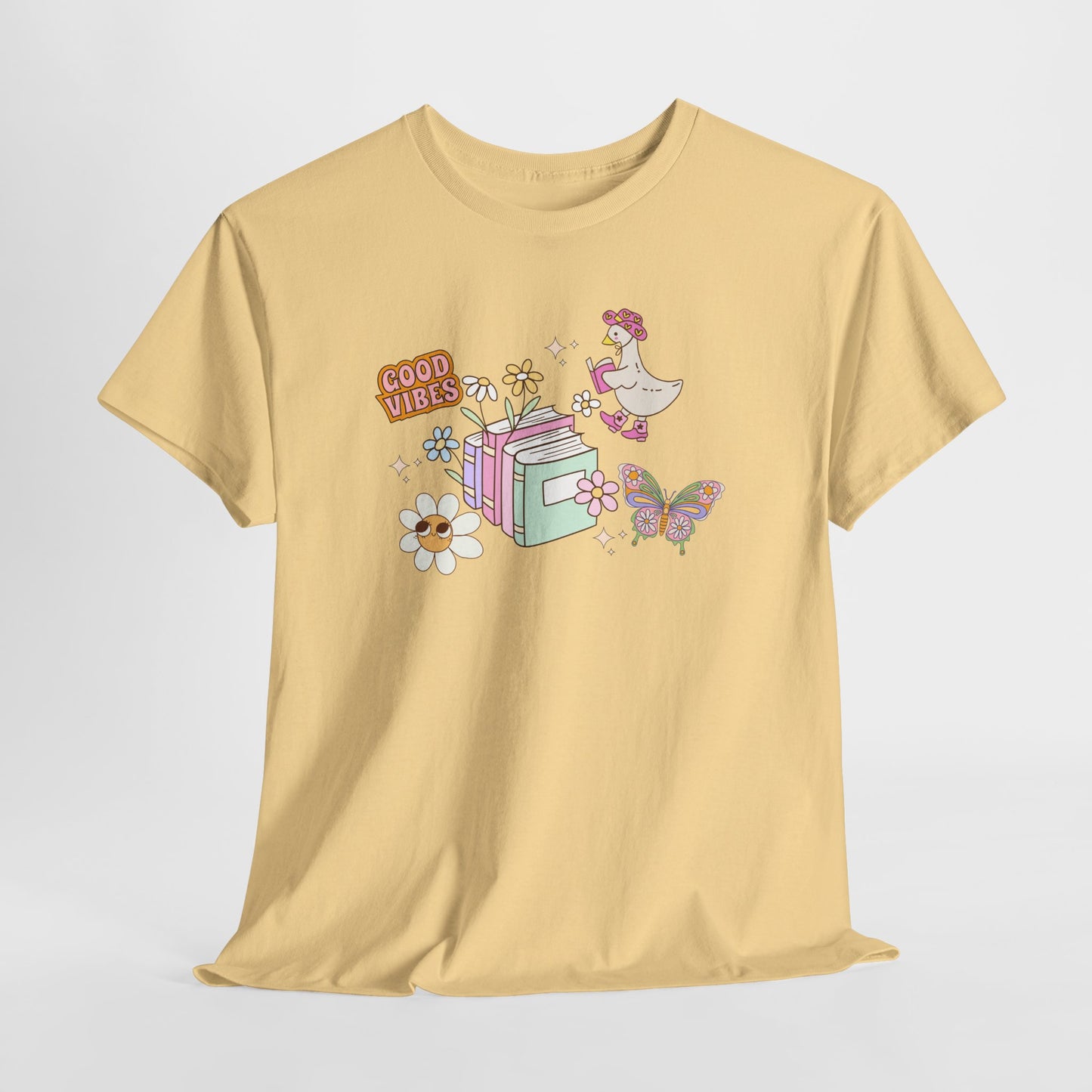 Whimsical Floral Book Lovers T-Shirt ~ Good Vibes Only