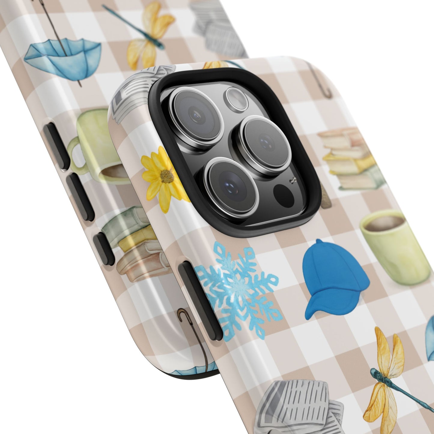Floral Plaid Tough Phone Case — Coffee, Jeep & Cozy Icons Protective Cover