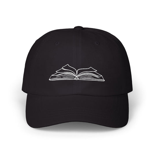 Book Lover Dad Cap — Embroidered Open Book Baseball Hat