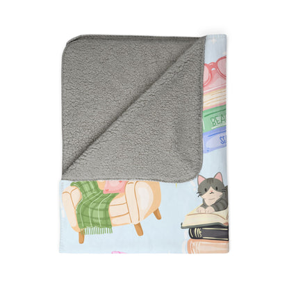 Cozy Reader Sherpa Fleece Blanket-Blue