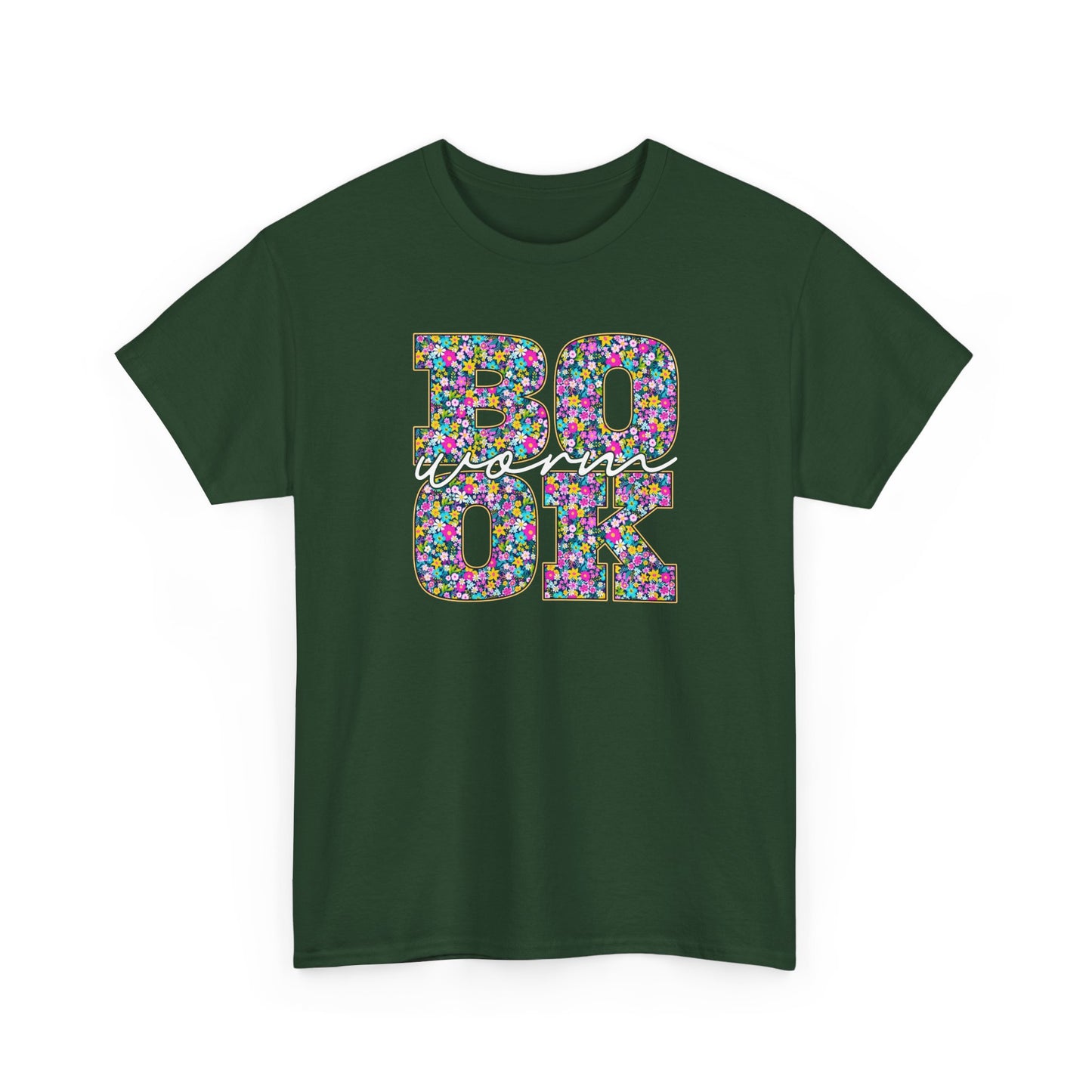 Bookworm Floral Graphic Tee — Colorful Bohemian Letters T-Shirt