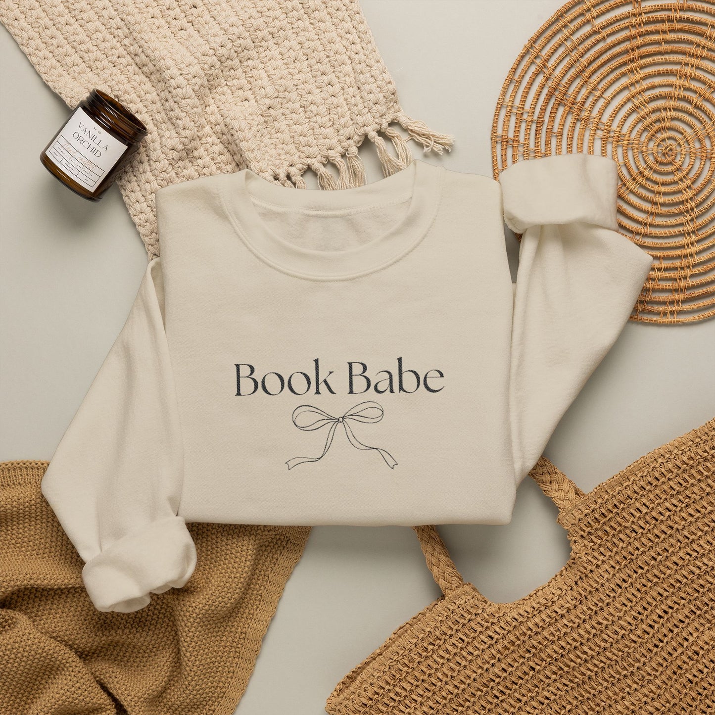 Book Babe Embroidered Crewneck Sweatshirt-Black Font