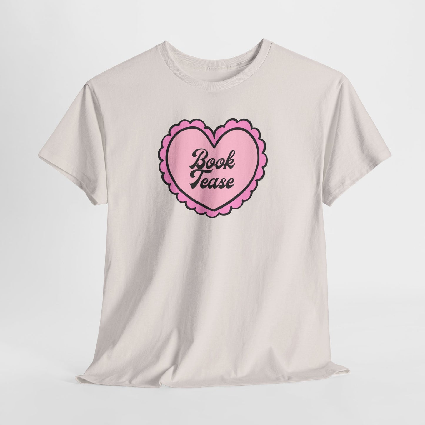 Book Tease Heart T‑Shirt — Pink Vintage Candy Heart Reader Tee