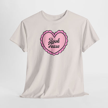 Book Tease Heart T‑Shirt — Pink Vintage Candy Heart Reader Tee