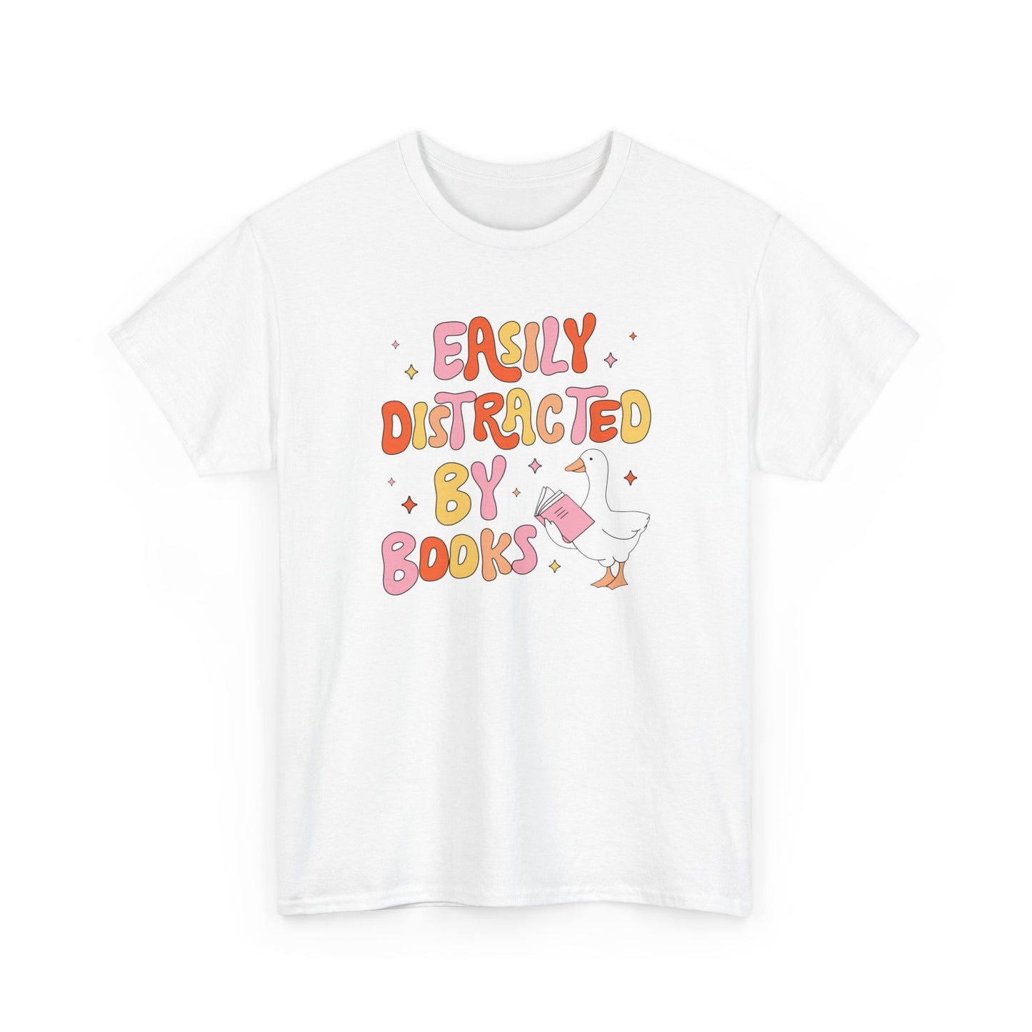 Book Lover T-Shirt — “Easily Distracted By Books” Cute Duck Reading Tee