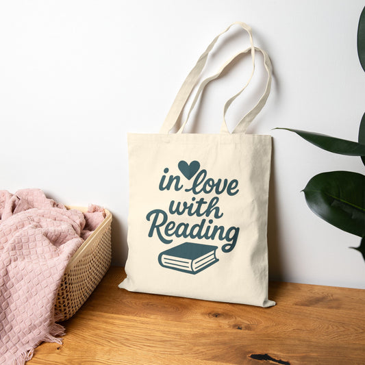 Reading Tote Bag — "In Love With Reading" Canvas Book Lover Tote