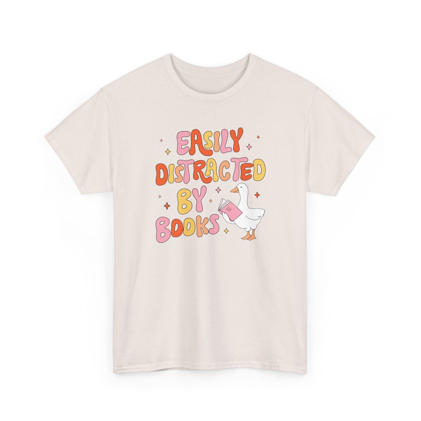 Book Lover T-Shirt — “Easily Distracted By Books” Cute Duck Reading Tee