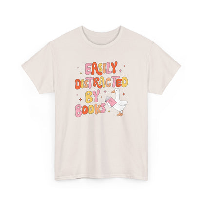 Book Lover T-Shirt — “Easily Distracted By Books” Cute Duck Reading Tee