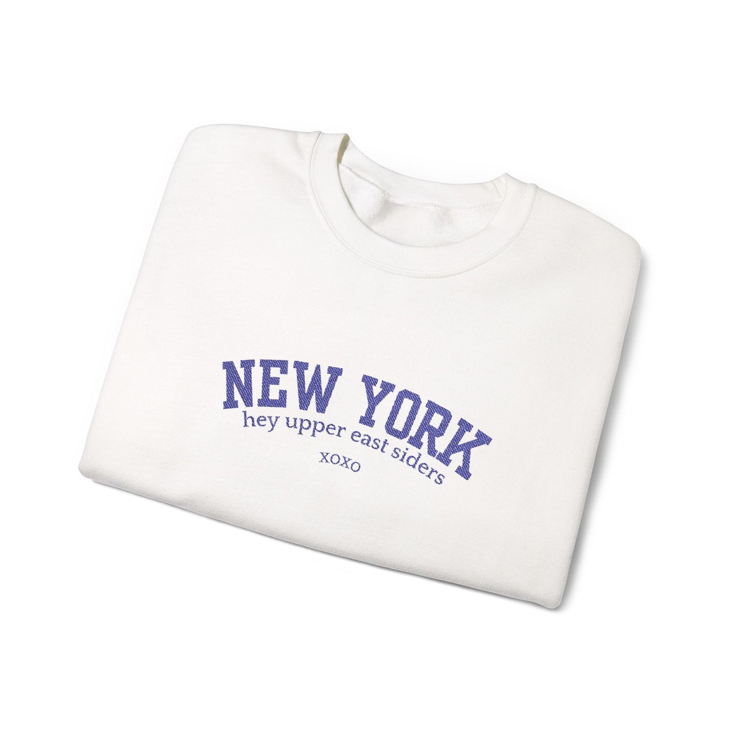 New York Upper East Side Embroidered Crewneck Sweatshirt-Blue Font
