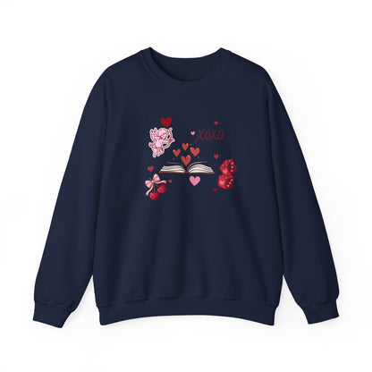 Crewneck Sweatshirt — XOXO Valentine Book & Hearts Graphic