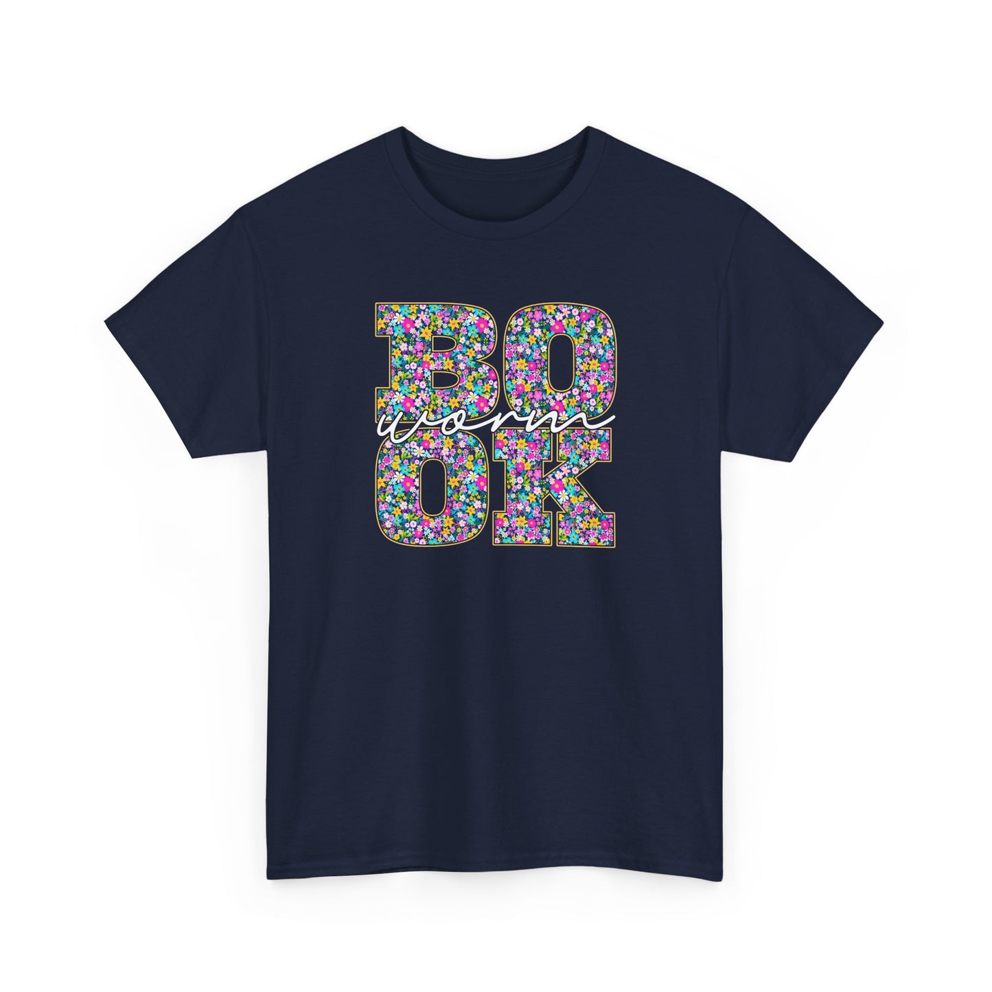 Bookworm Floral Graphic Tee — Colorful Bohemian Letters T-Shirt