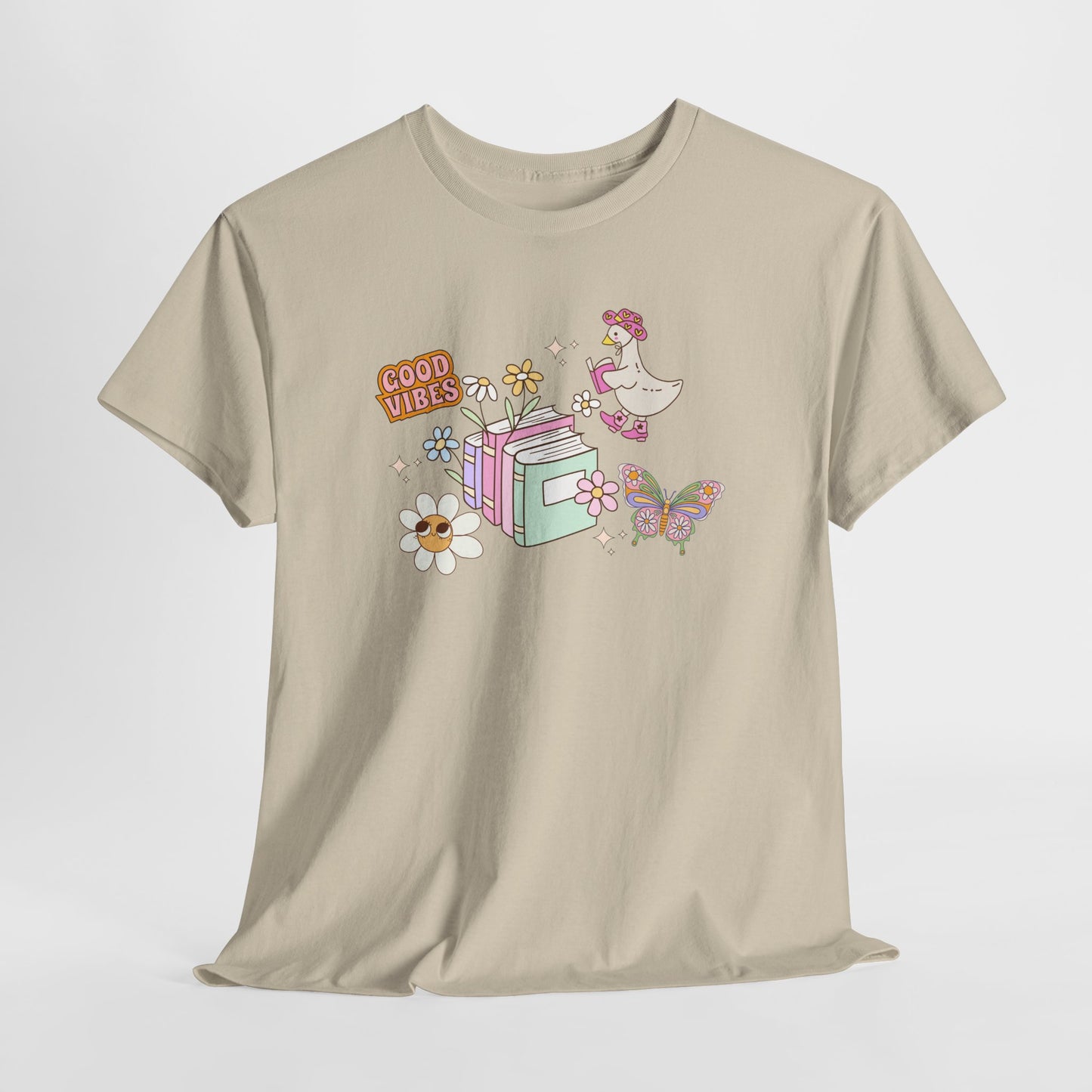 Whimsical Floral Book Lovers T-Shirt ~ Good Vibes Only