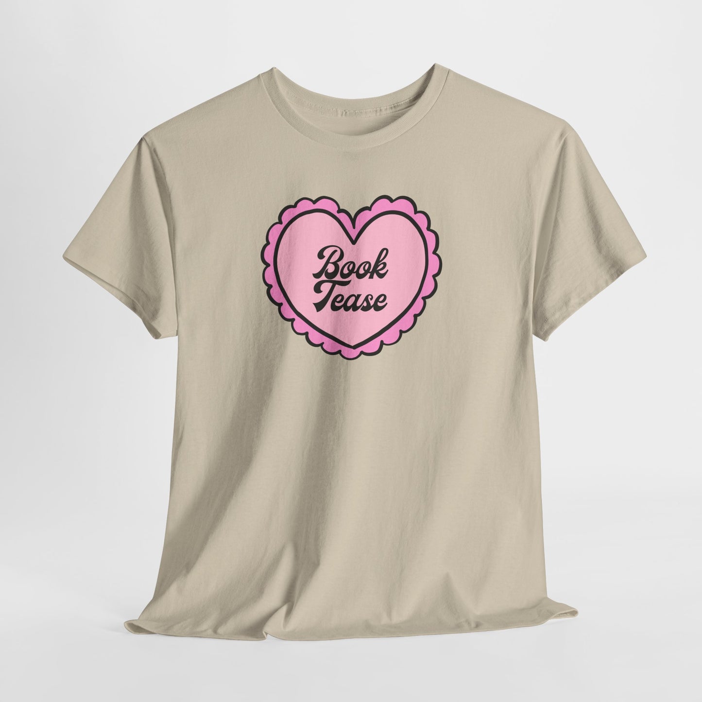 Book Tease Heart T‑Shirt — Pink Vintage Candy Heart Reader Tee