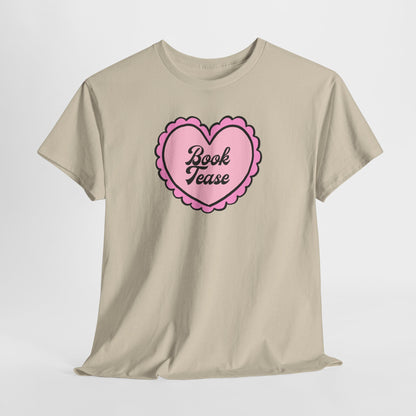 Book Tease Heart T‑Shirt — Pink Vintage Candy Heart Reader Tee