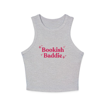 Bookish Baddie Rib Racer Tank Top-Pink Font