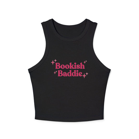 Bookish Baddie Rib Racer Tank Top-Pink Font