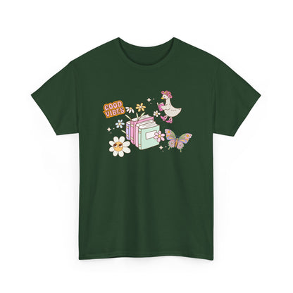 Whimsical Floral Book Lovers T-Shirt ~ Good Vibes Only