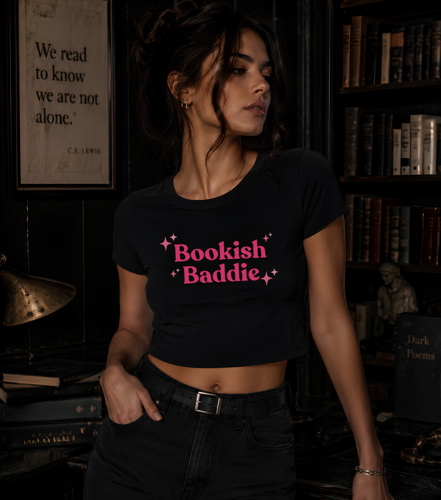 Bookish Baddie Cropped Tee-Pink
