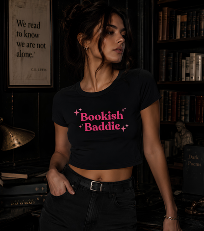 Bookish Baddie Cropped Tee-Pink