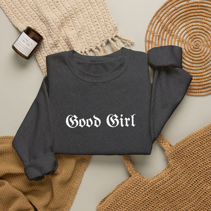 Good Girl Embroidered Crewneck Sweatshirt-White Font