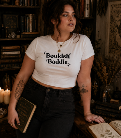 Bookish Baddie Cropped Tee-Black Font