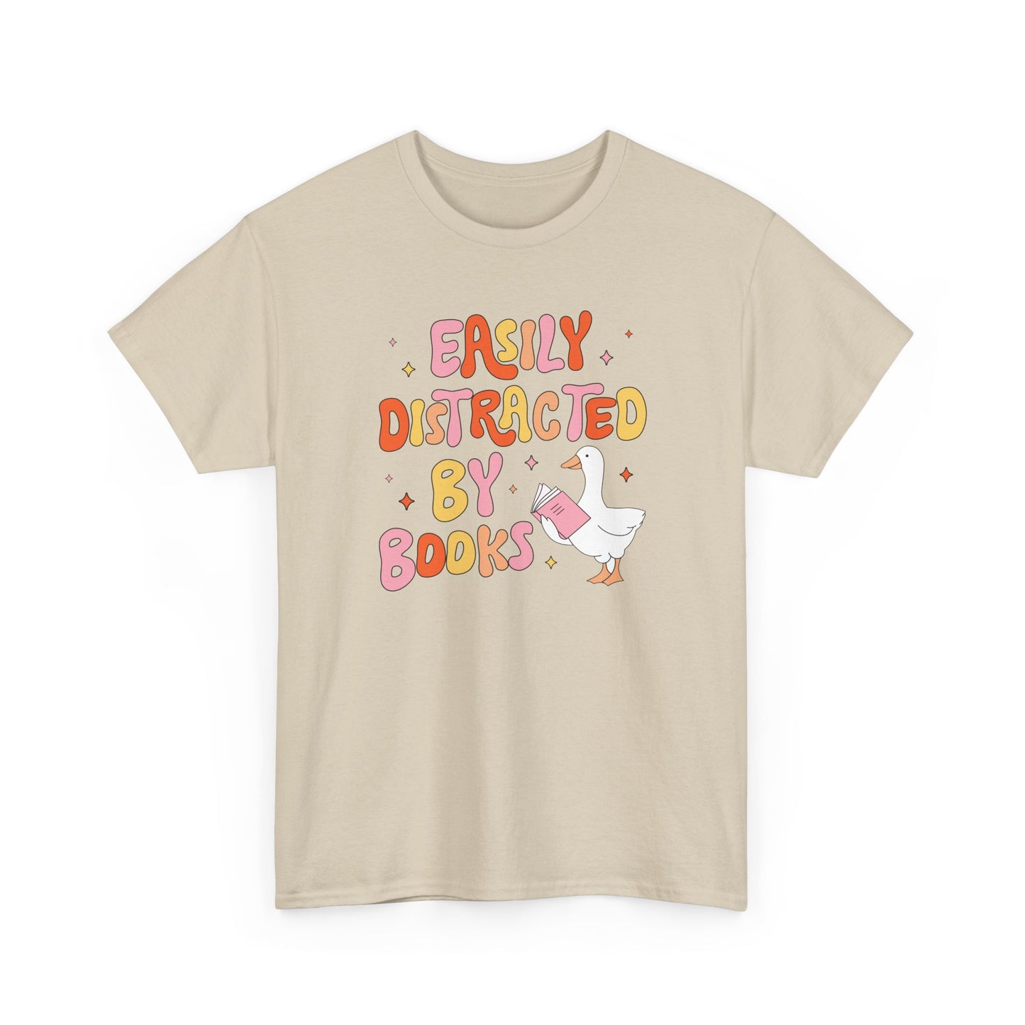Book Lover T-Shirt — “Easily Distracted By Books” Cute Duck Reading Tee