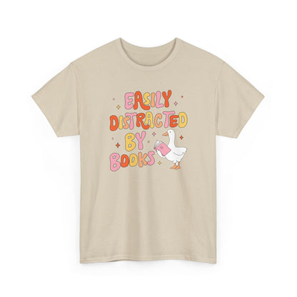Book Lover T-Shirt — “Easily Distracted By Books” Cute Duck Reading Tee
