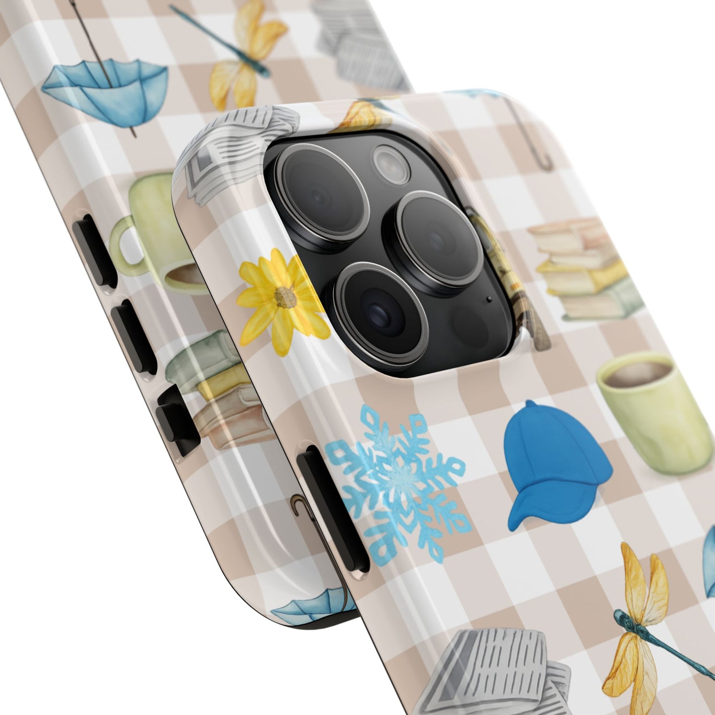 Floral Plaid Tough Phone Case — Coffee, Jeep & Cozy Icons Protective Cover
