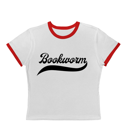 Bookworm Retro Ringer Crop Tee-Black Font