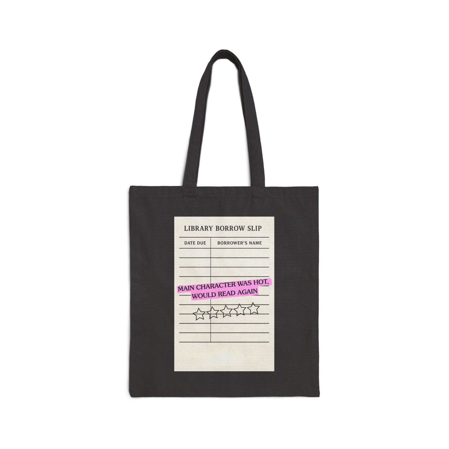 Library Borrow Slip Tote Bag — "Main Character Was Hot" Vintage Booklover Canvas Tote