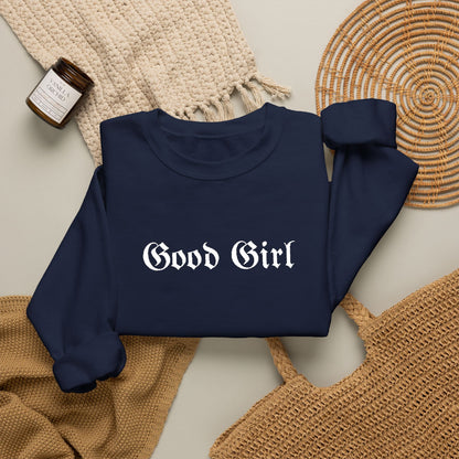 Good Girl Embroidered Crewneck Sweatshirt-White Font